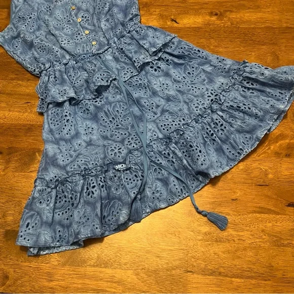 Anthropologie BTFL-Life Women's Blue Tie Dye Ruffle Mini Dress Eyelet Small - Picture 6 of 13